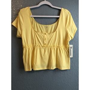 No Boundaries Juniors Babydoll Top XL 16-18 Yellow Cropped Shirt Short Sleeve